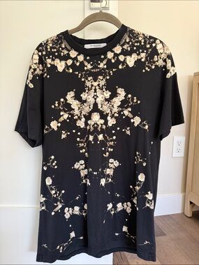 Givenchy Black Tee with Cream Floral Mirror Print